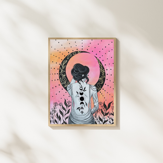 Black Flower Moon Print
